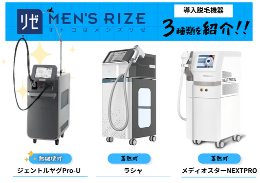 メンズリゼの脱毛機器3種類を示す画像