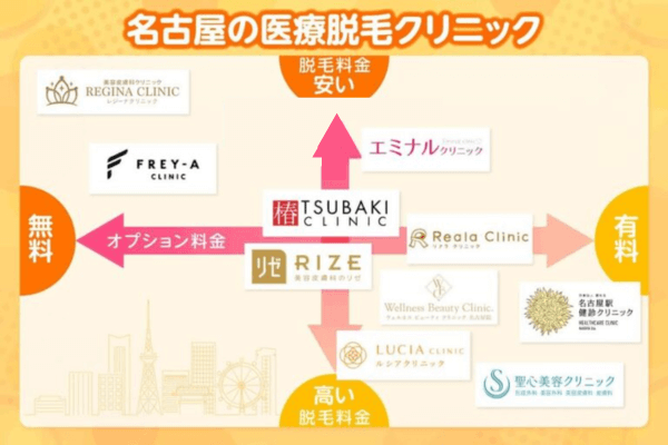 名古屋の医療脱毛クリニック分布図