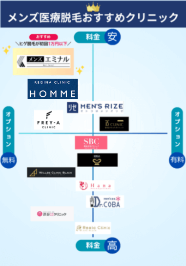 メンズ医療脱毛おすすめ11院のカオスマップ
