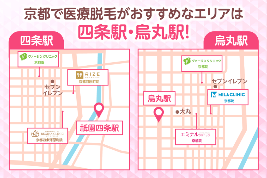 京都四条駅と烏丸駅付近の医療脱毛クリニックの地図